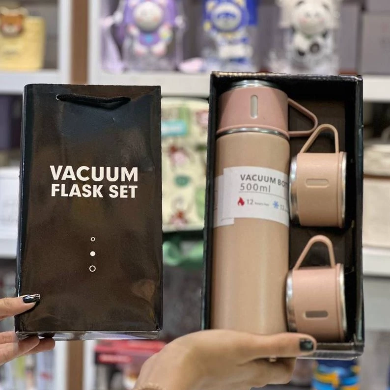 فلاکس سه کاپ  vacuum flask ارسال رایگان رنگ بندی طوسی استیل مشکی سبز گلبهی